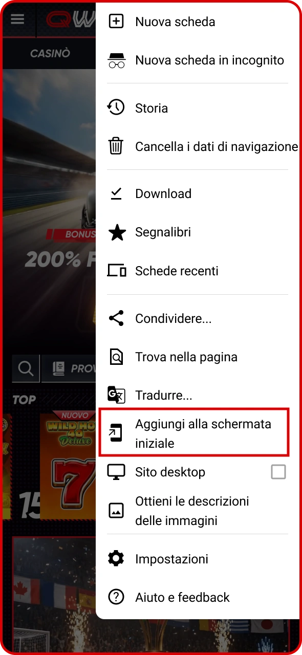 Aggiungi l'app Quickwin alla schermata iniziale del tuo dispositivo.