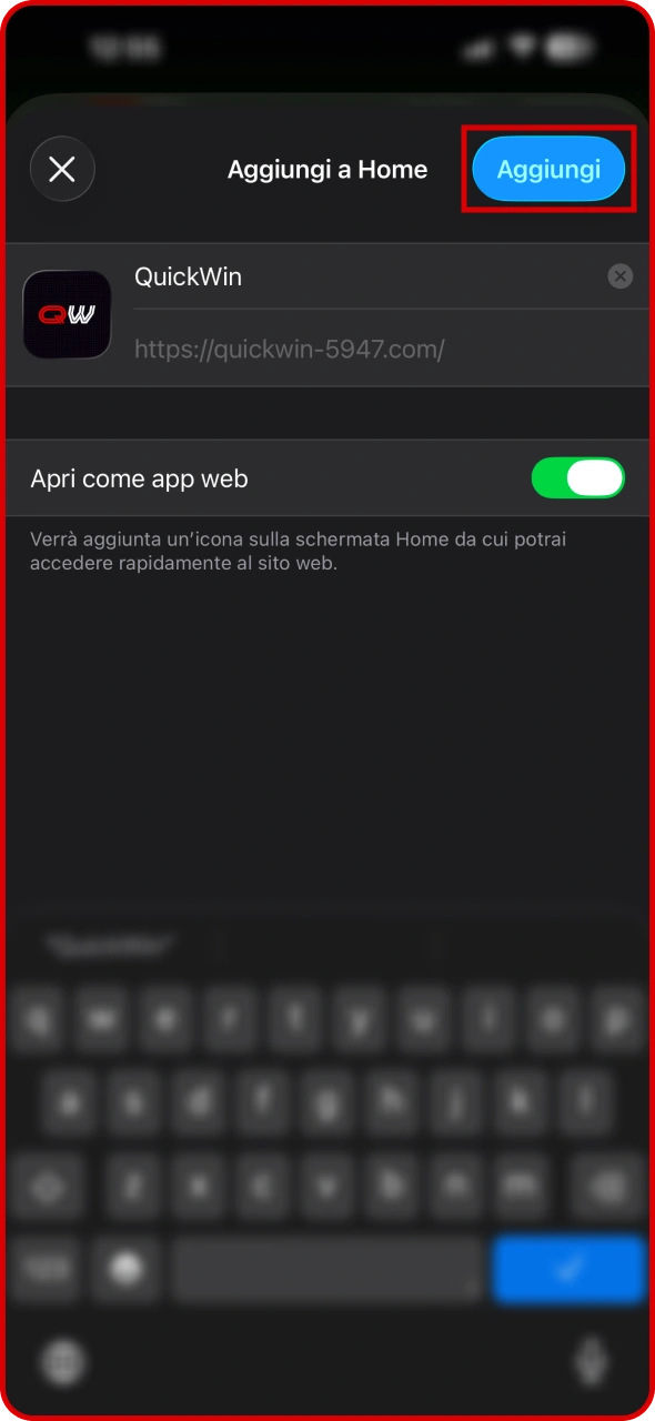 Aggiungi l'app Quickwin alla schermata iniziale del tuo dispositivo.