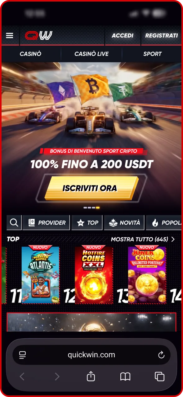 Visita il sito web di Quickwin utilizzando il browser del tuo dispositivo iOS.