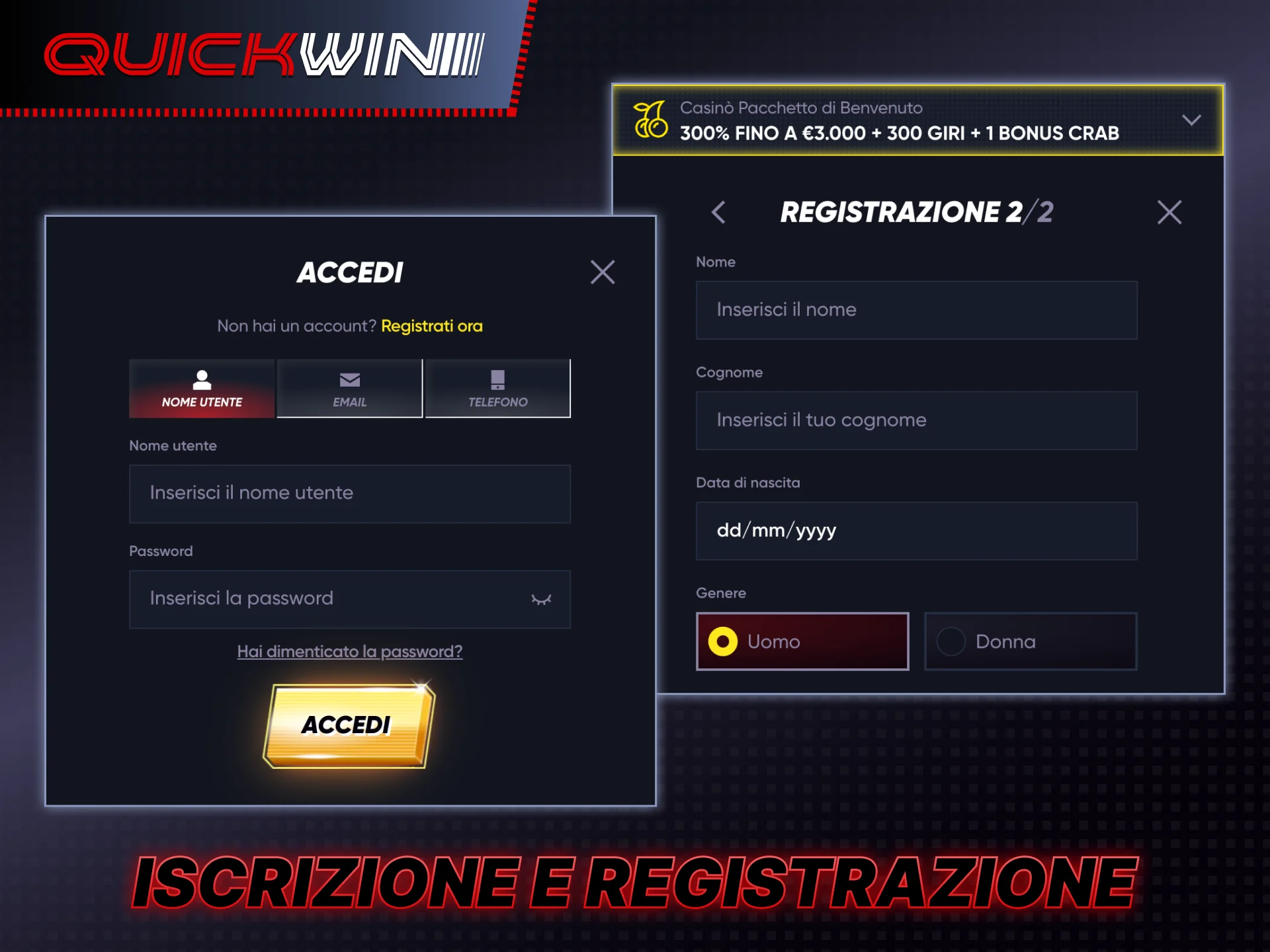 Scopri come registrarti e accedere al tuo account Quickwin.