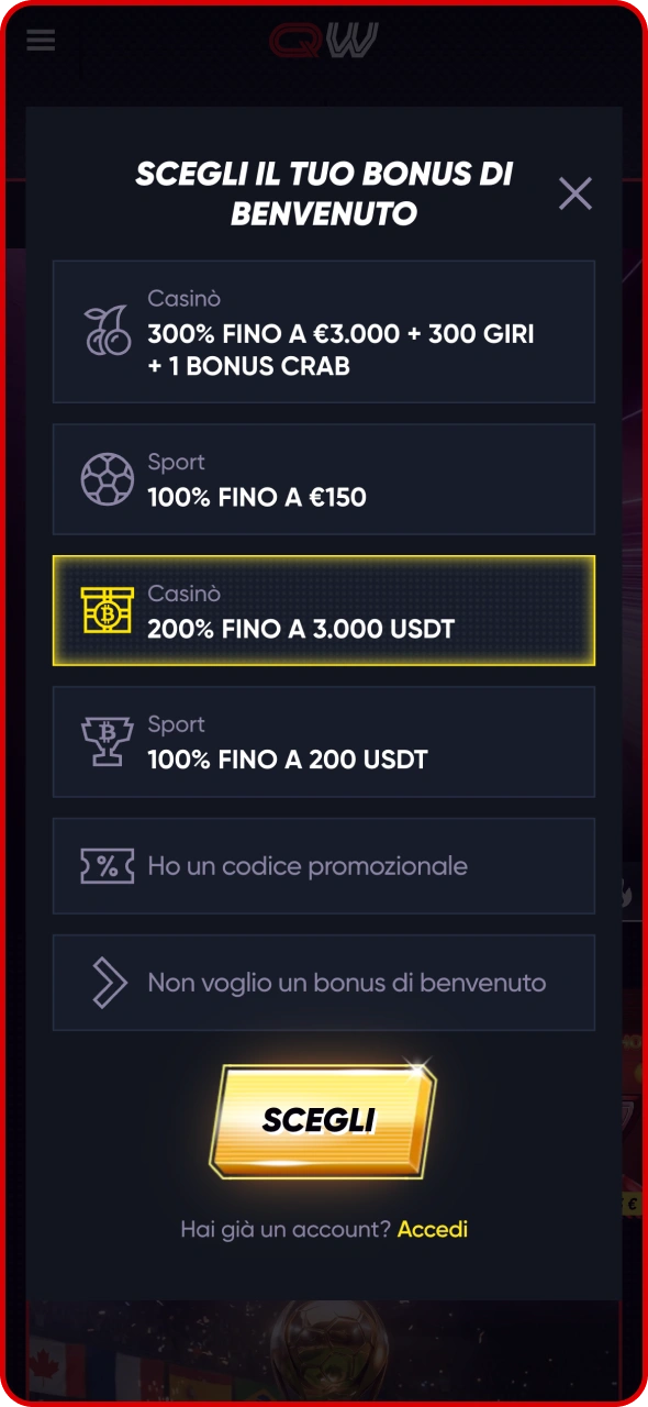 Completa la procedura di registrazione su Quickwin.