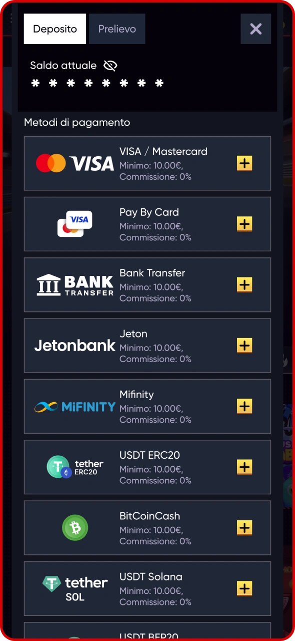 Accedi alla sezione depositi sull'app Quickwin.