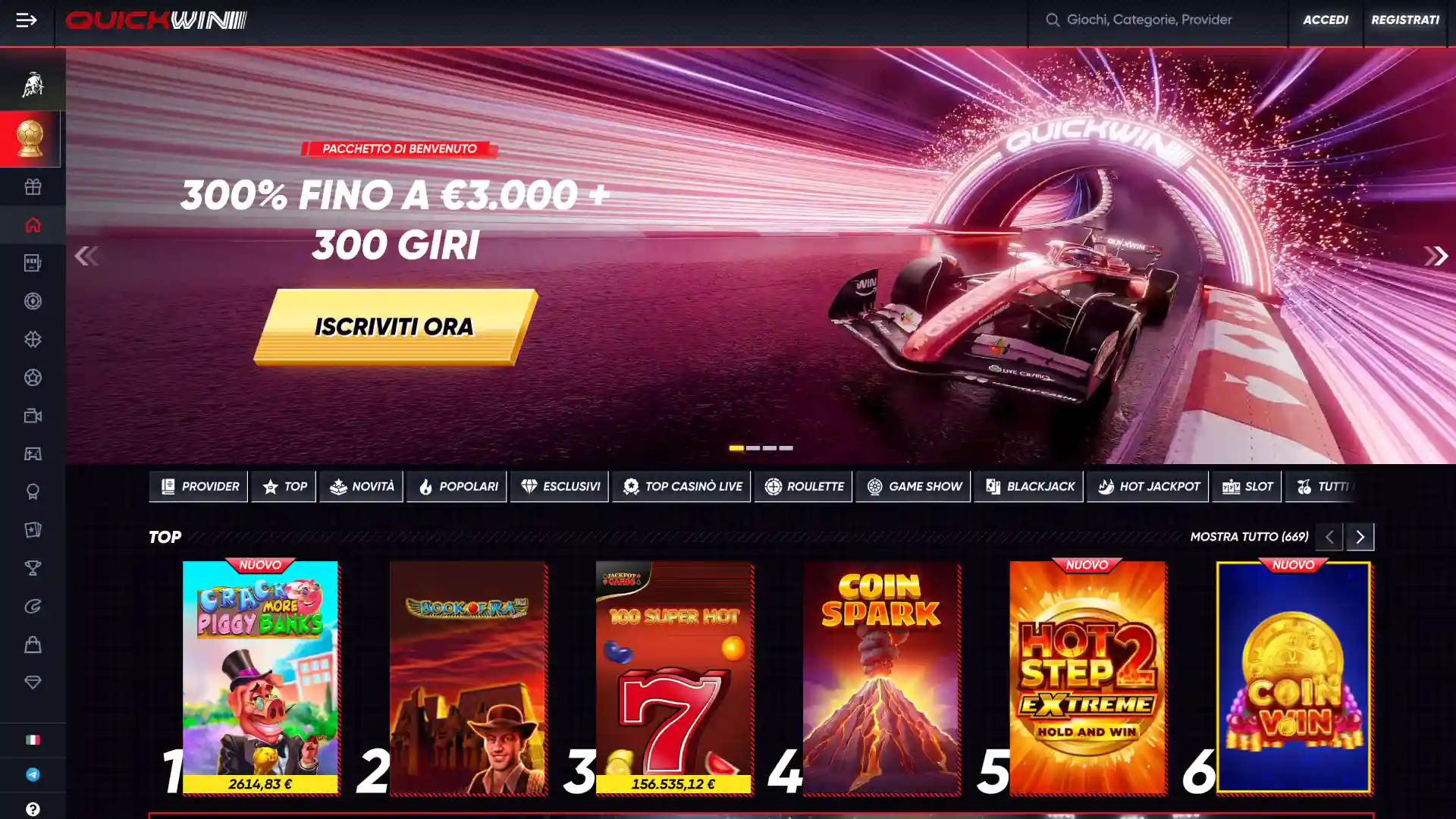 Esplora la pagina principale del casinò online Quickwin.