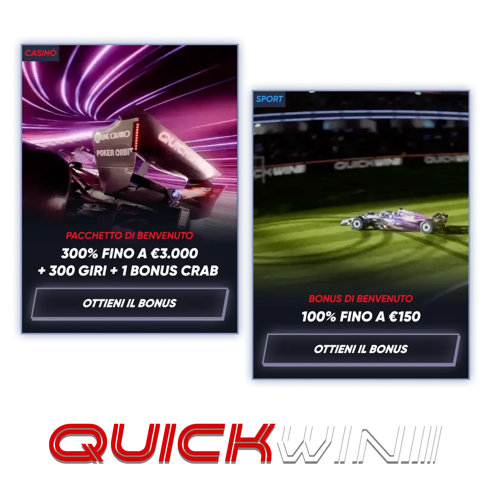 La piattaforma ufficiale di Quickwin ti offre bonus di benvenuto.