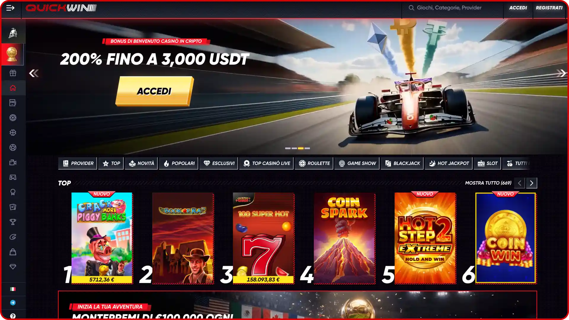 Fai clic sul pulsante di registrazione nella pagina principale di Quickwin.