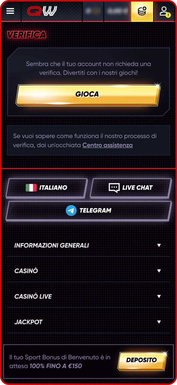 Se necessario, carica i documenti di verifica su Quickwin.