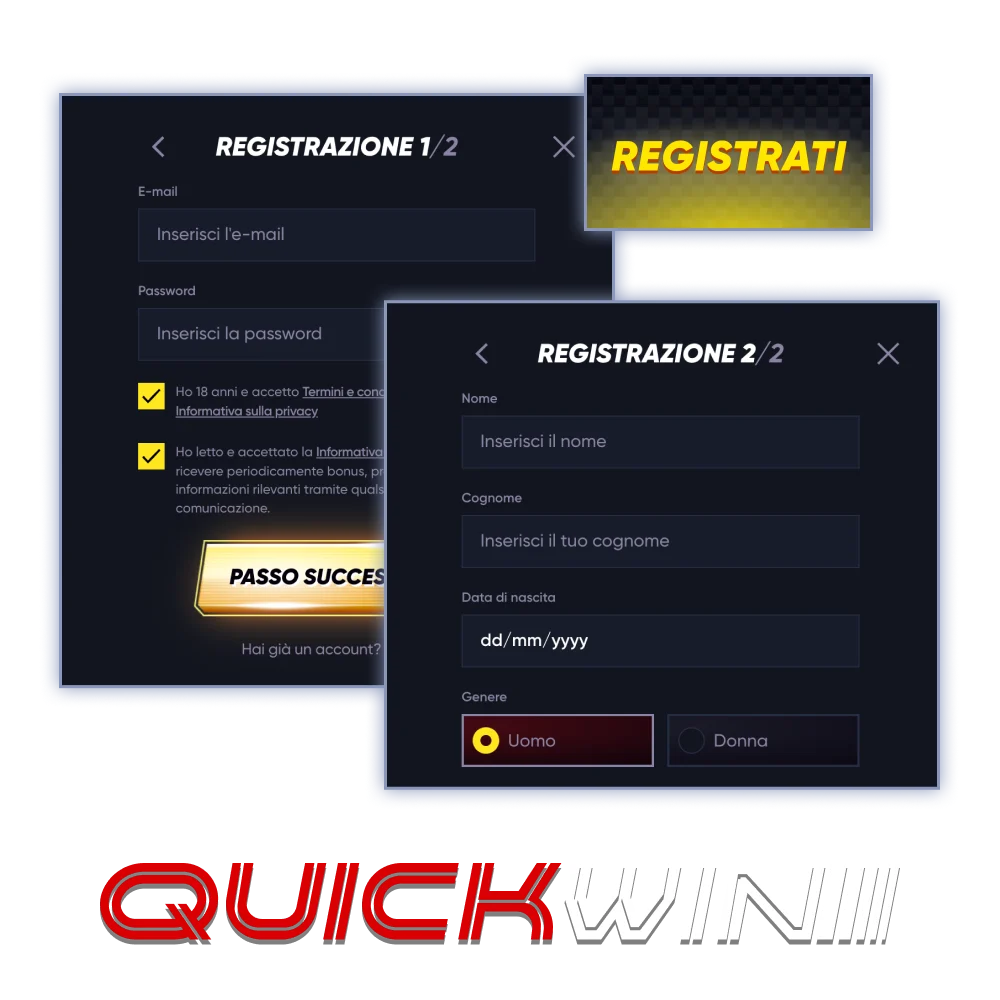 Crea il tuo account in pochi semplici passaggi sul sito ufficiale di Quickwin.