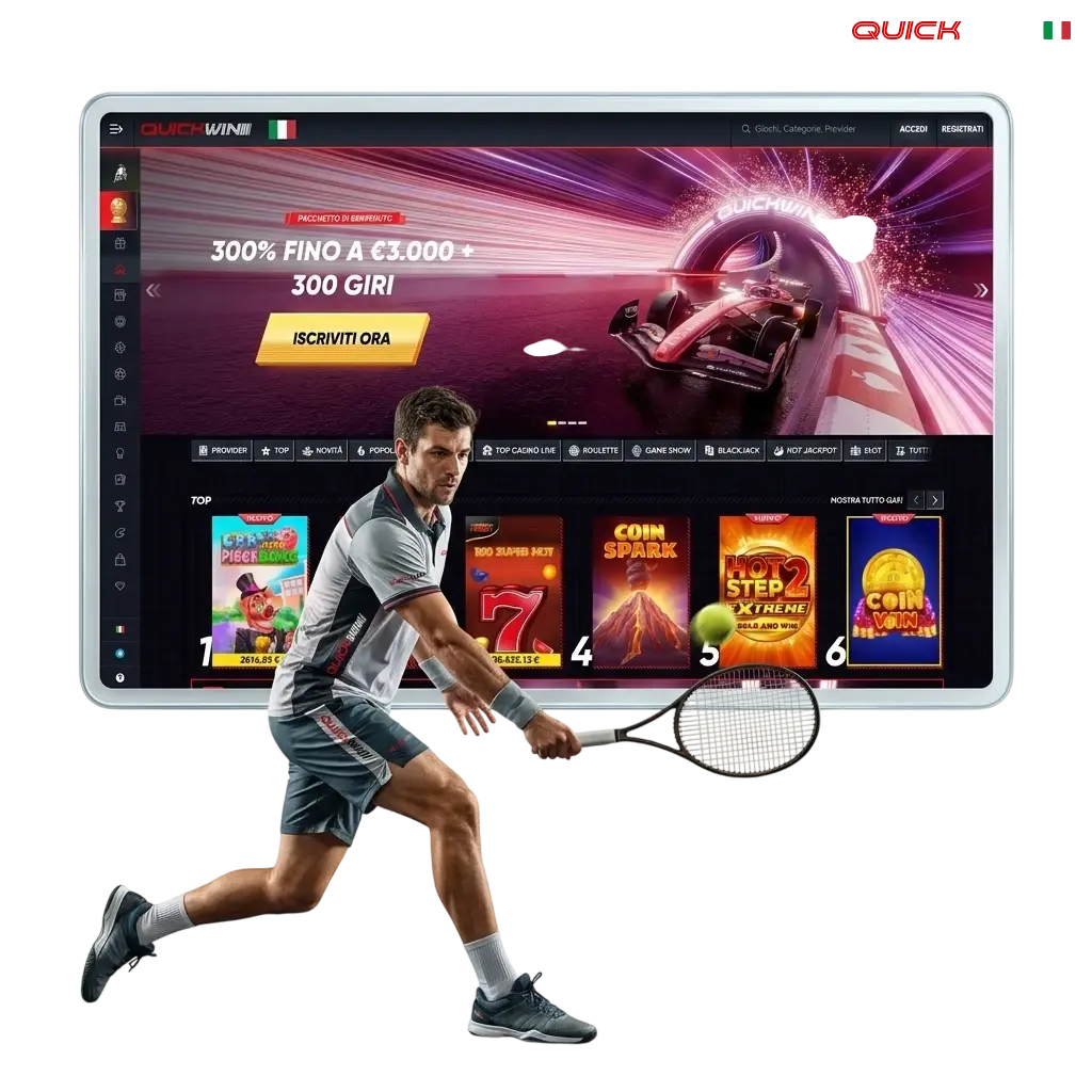 Scommesse sul tennis con Quickwin: quote competitive su ATP, WTA e Grand Slam con licenza ADM e bonus benvenuto.