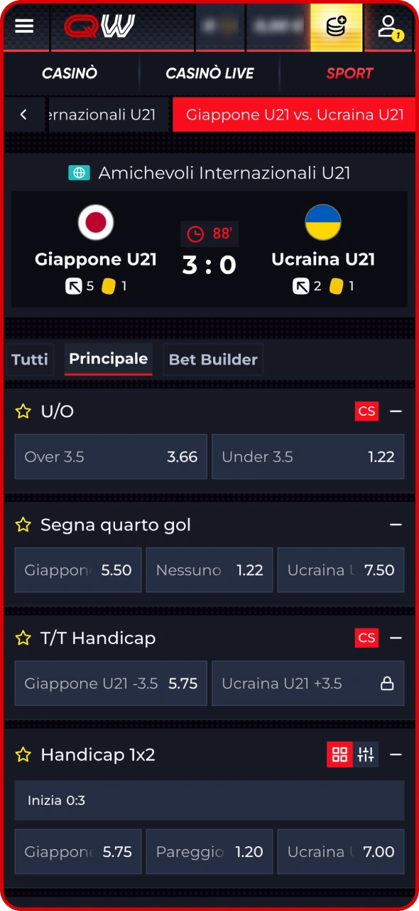 Apri la sezione scommesse sportive Quickwin per trovare una partita.