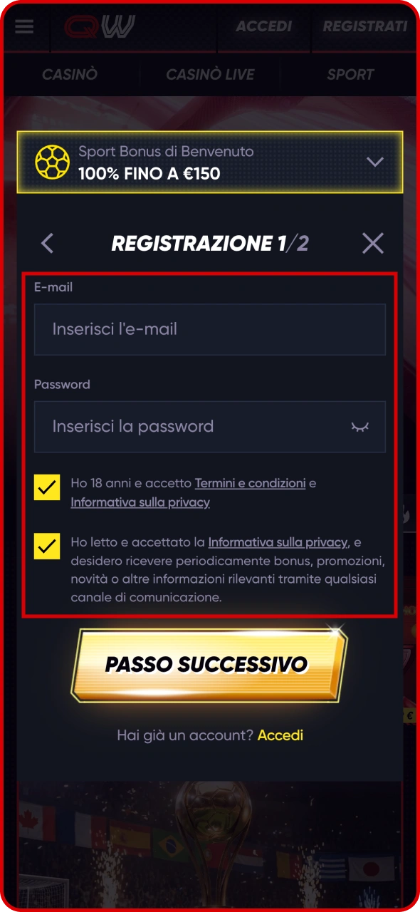 Inizia creando il tuo account su Quickwin.
